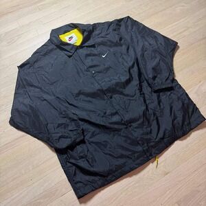 Vintage Nike Jacket Mens XL Black Yellow Mesh Lined Windbreaker Snap Front